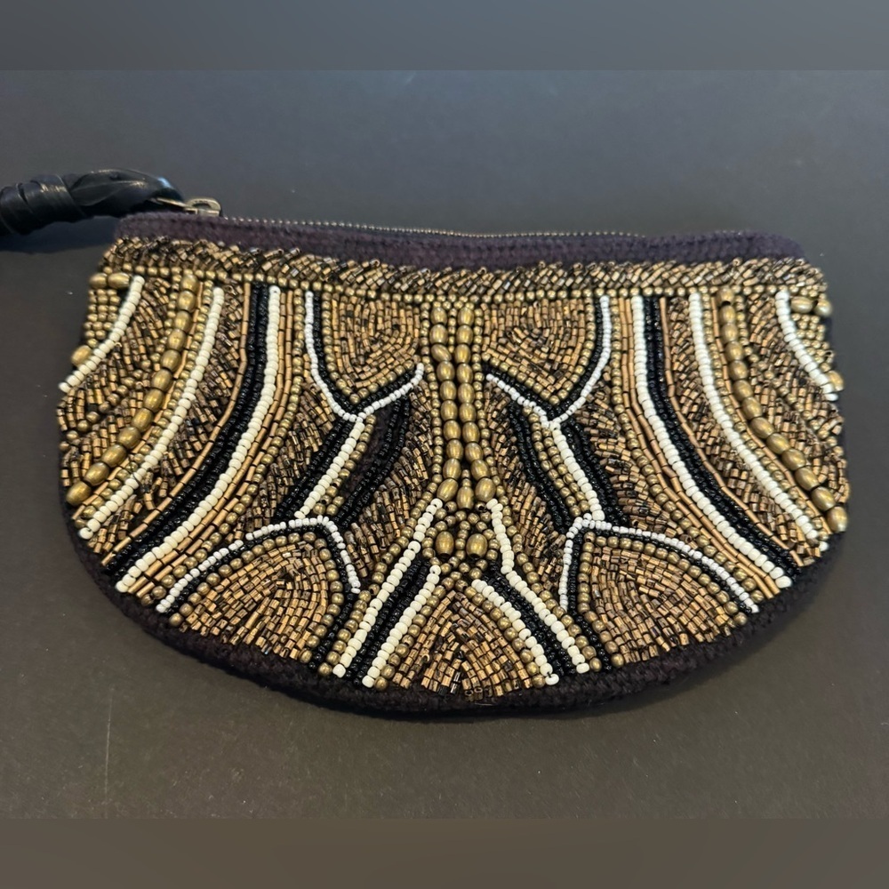 Anthropologie Jasper & Jeera brass black copper beaded pouch bag purse clutch